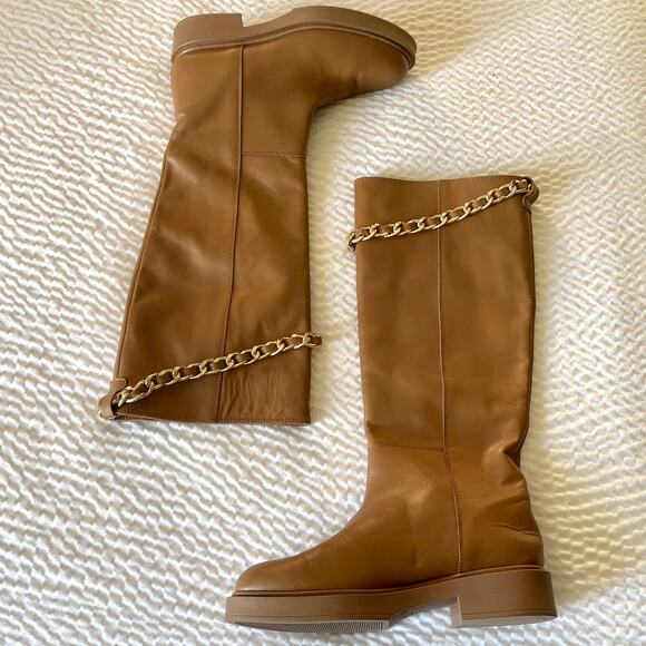 ALOHAS Brown Leather Lug Chunky Sole Pier Tall Boots Chain sz 39 Anthropologie - Picture 3 of 16